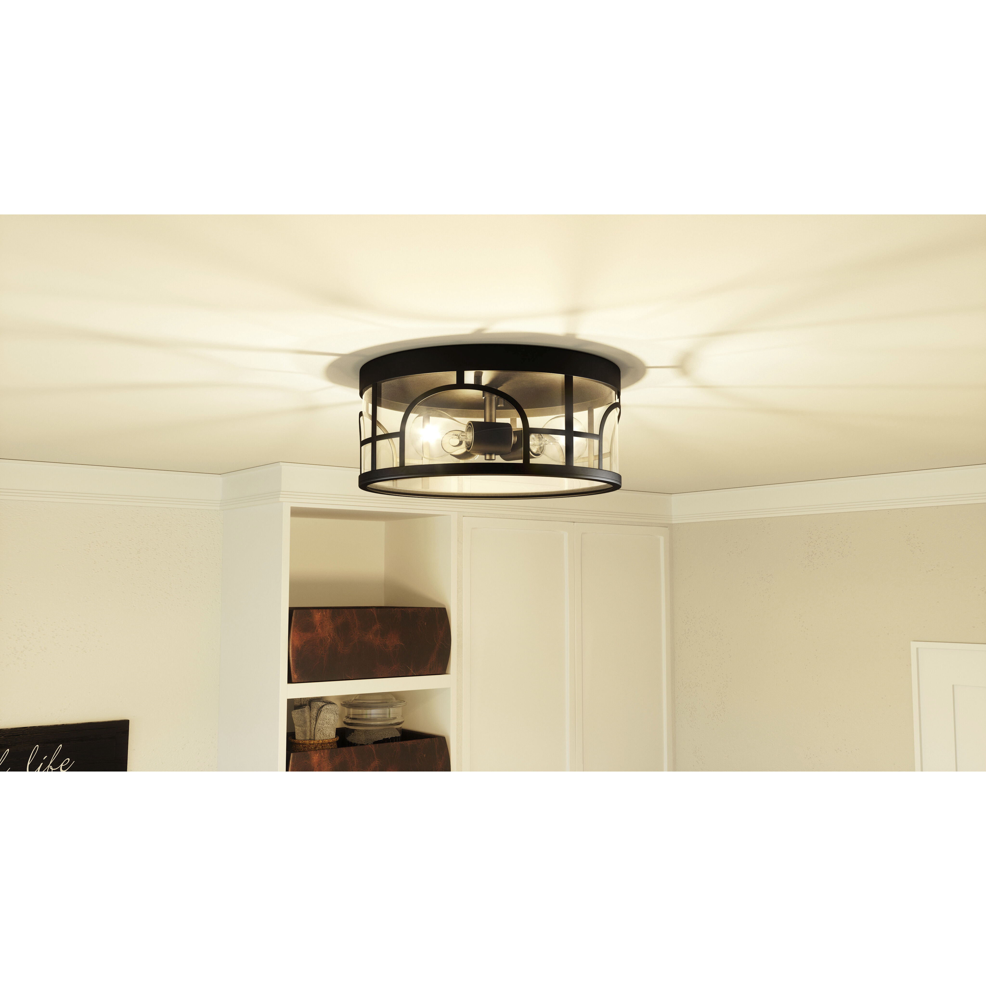 Brampton 3 Light 14 inch Matte Black Flush Mount Ceiling Light