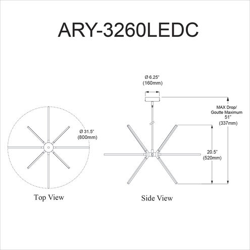 Array LED 31.5 inch Matte Black Chandelier Ceiling Light