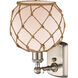 Ballston Farmhouse Rope 1 Light 8 inch Brushed Satin Nickel Sconce Wall Light in White Glass with Brown Rope, Ballston