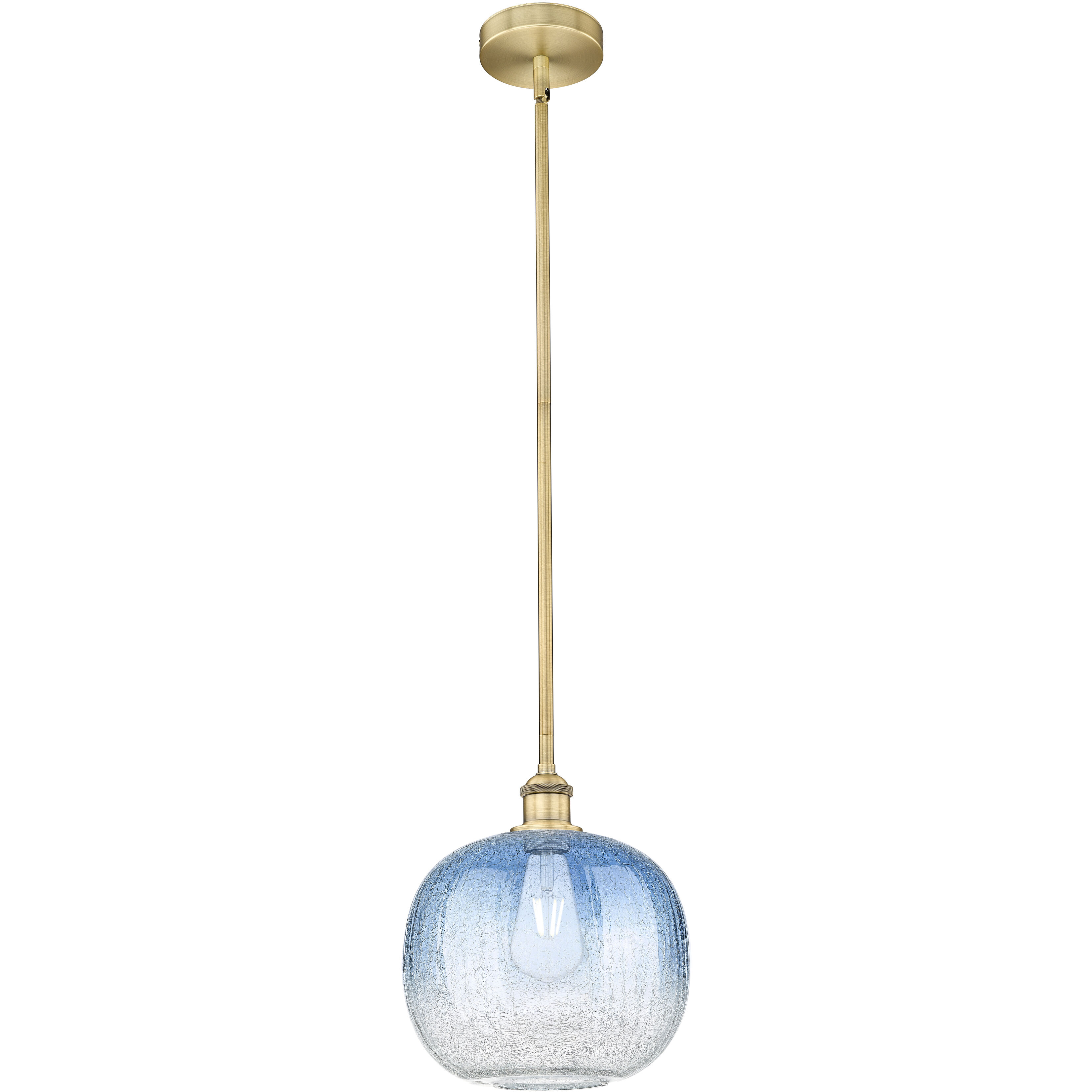 Edison Brookhaven Sphere 1 Light 10.5 inch Brushed Brass Mini Pendant Ceiling Light in Sapphire Blue Glass