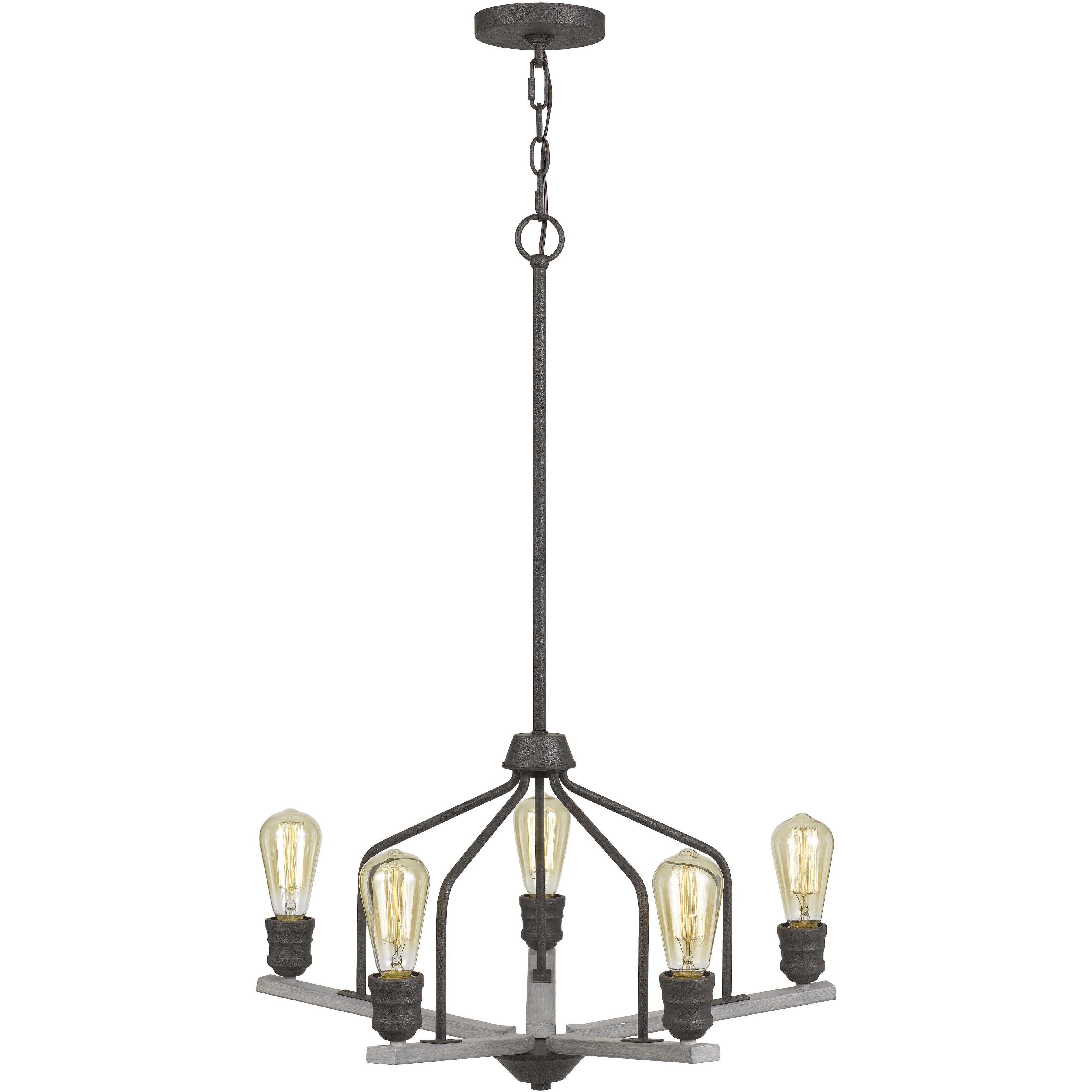 Corning 5 Light 24 inch Textured Bronze with Wood Chandelier Ceiling Light