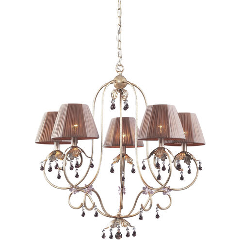Olivissa 5 Light 29 inch German Silver with Purple and Blush Chandelier Ceiling Light