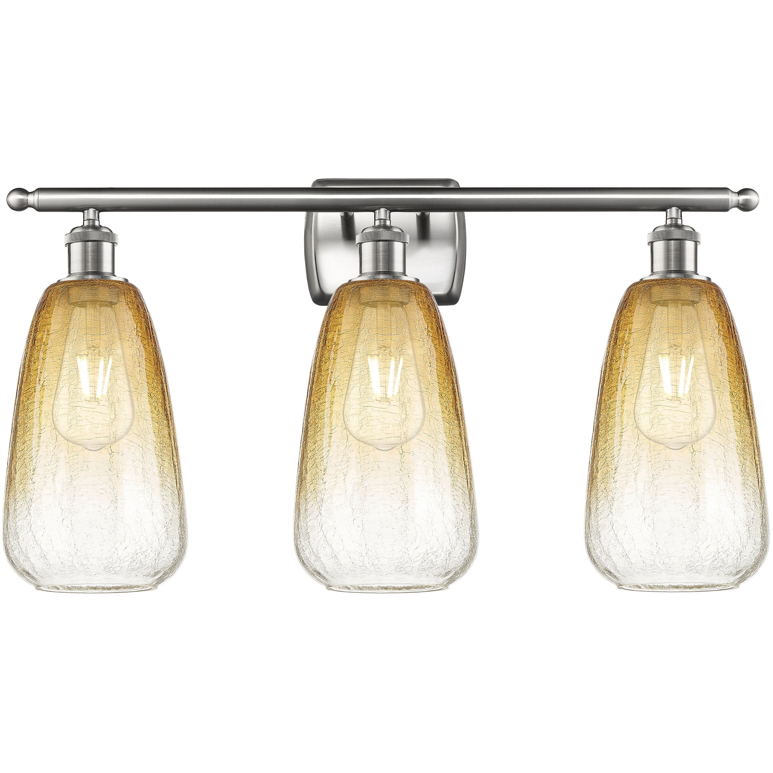 Ballston Brookhaven Almond 3 Light 26 inch Brushed Satin Nickel Bath Vanity Light Wall Light in Amber Glass