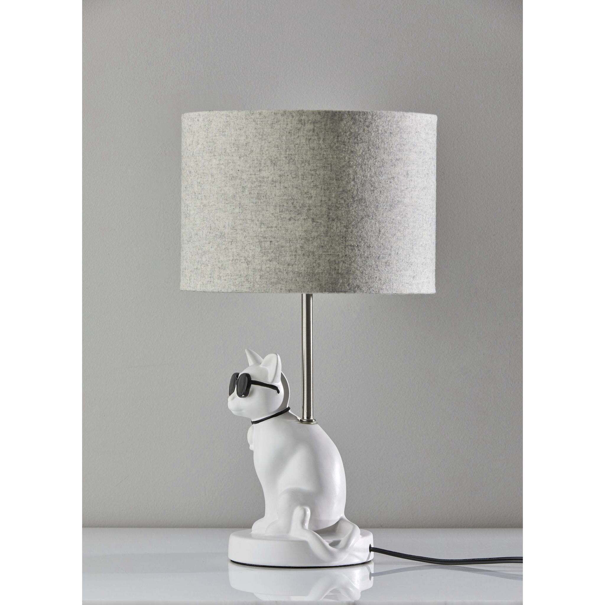 Sunny 18 inch 60 watt White Ceramic with Brushed Steel Neck Table Lamp Portable Light, Simplee Adesso