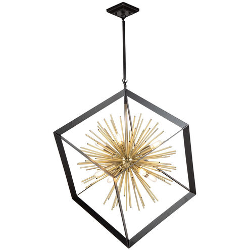 Sunburst LED 31.5 inch Matte Black and Satin Brass Chandelier Ceiling Light