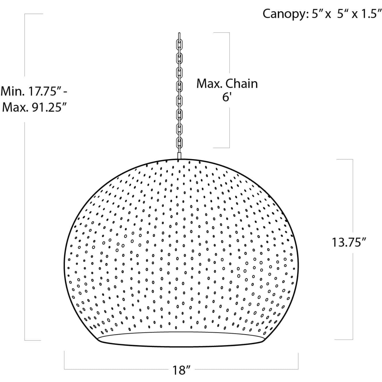 Pierced 5 Light 18 inch Natural Brass Pendant Ceiling Light, Sphere