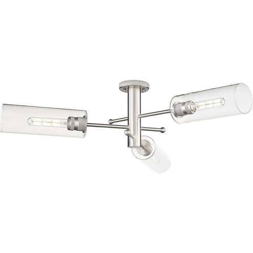 Crown Point 3 Light 39.25 inch Satin Nickel Flush Mount Ceiling Light in Clear Glass