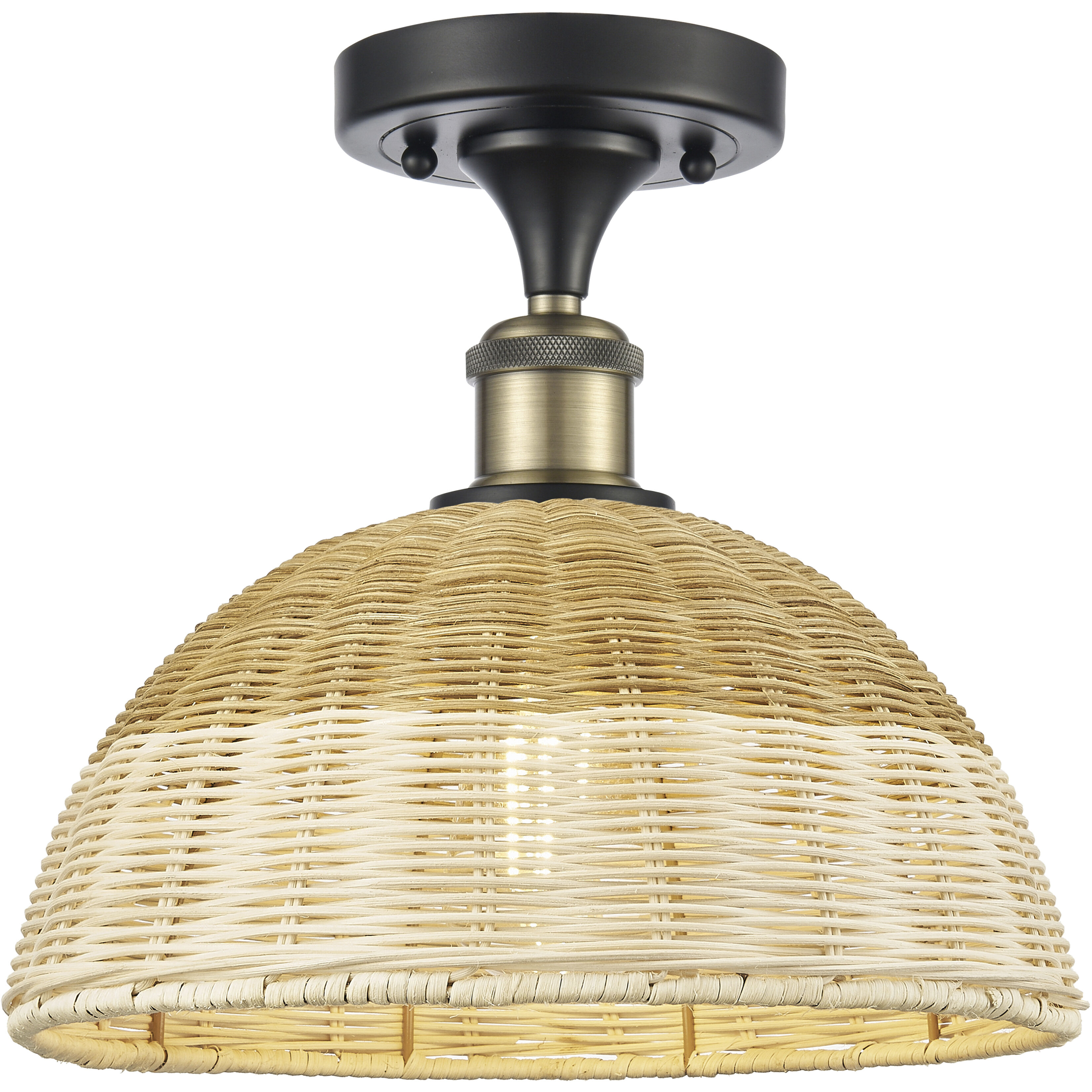 Ballston Bristol Natural II 1 Light 11.75 inch Black Antique Brass Semi-Flush Mount Ceiling Light