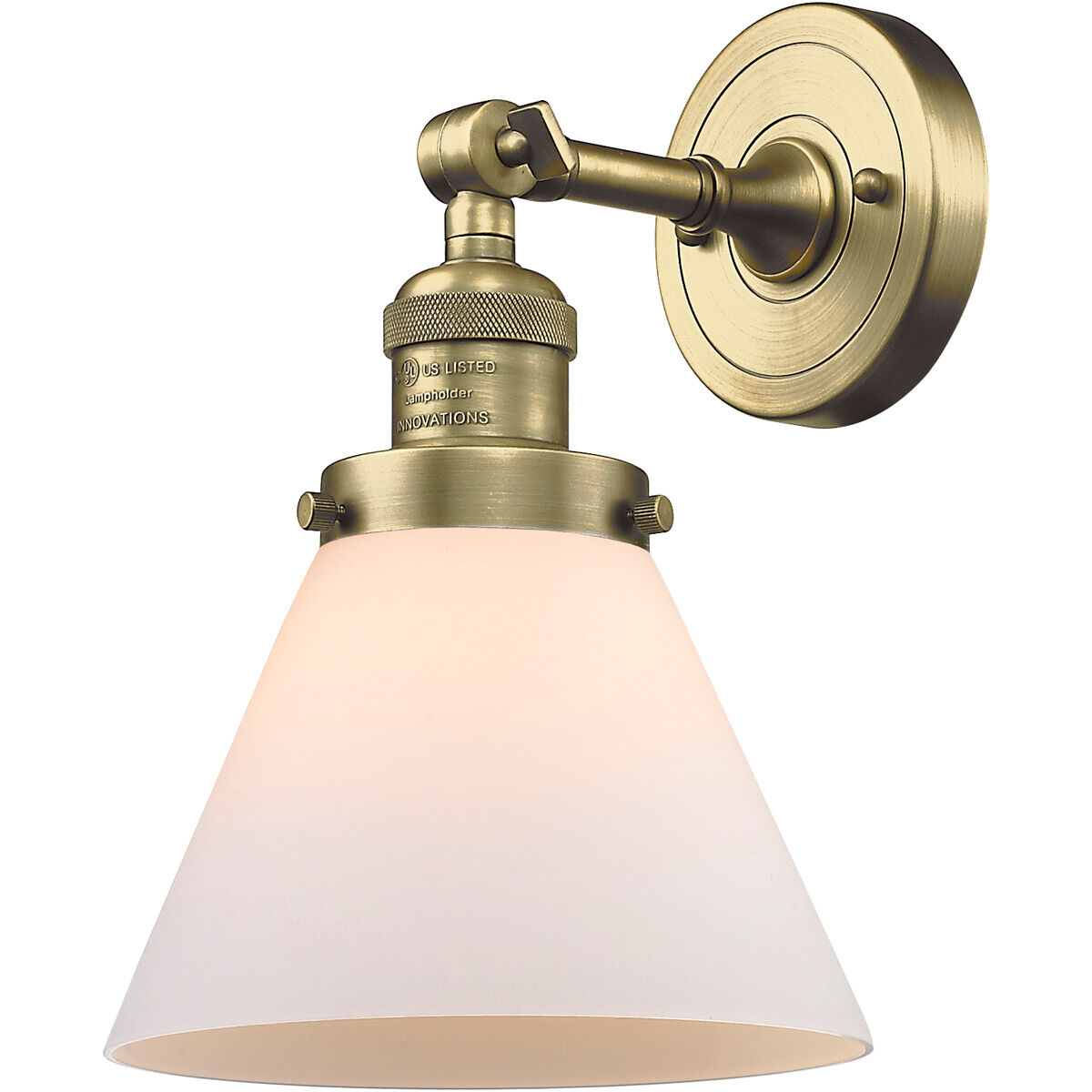 Franklin Restoration Large Cone 1 Light 8 inch Antique Brass Semi-Flush Mount Ceiling Light in Incandescent, Matte White Glass, Franklin Restoration
