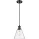 Ballston Cone LED 8 inch Matte Black Mini Pendant Ceiling Light in Seedy Glass, Black Textured
