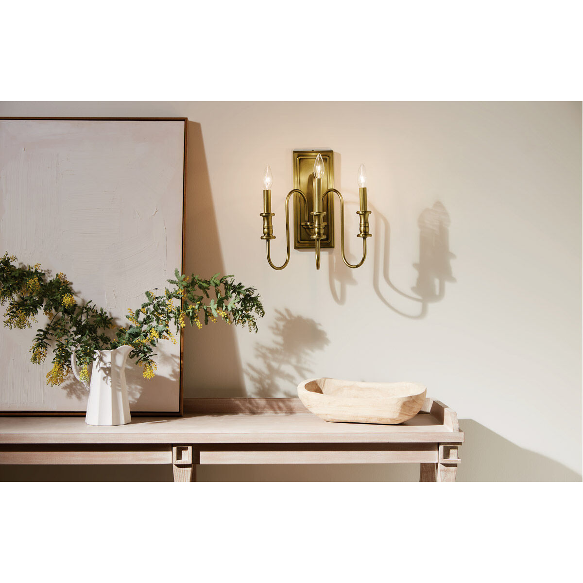 Homestead Karthe 3 Light 10 inch Natural Brass Wall Sconce Wall Light, Karthe