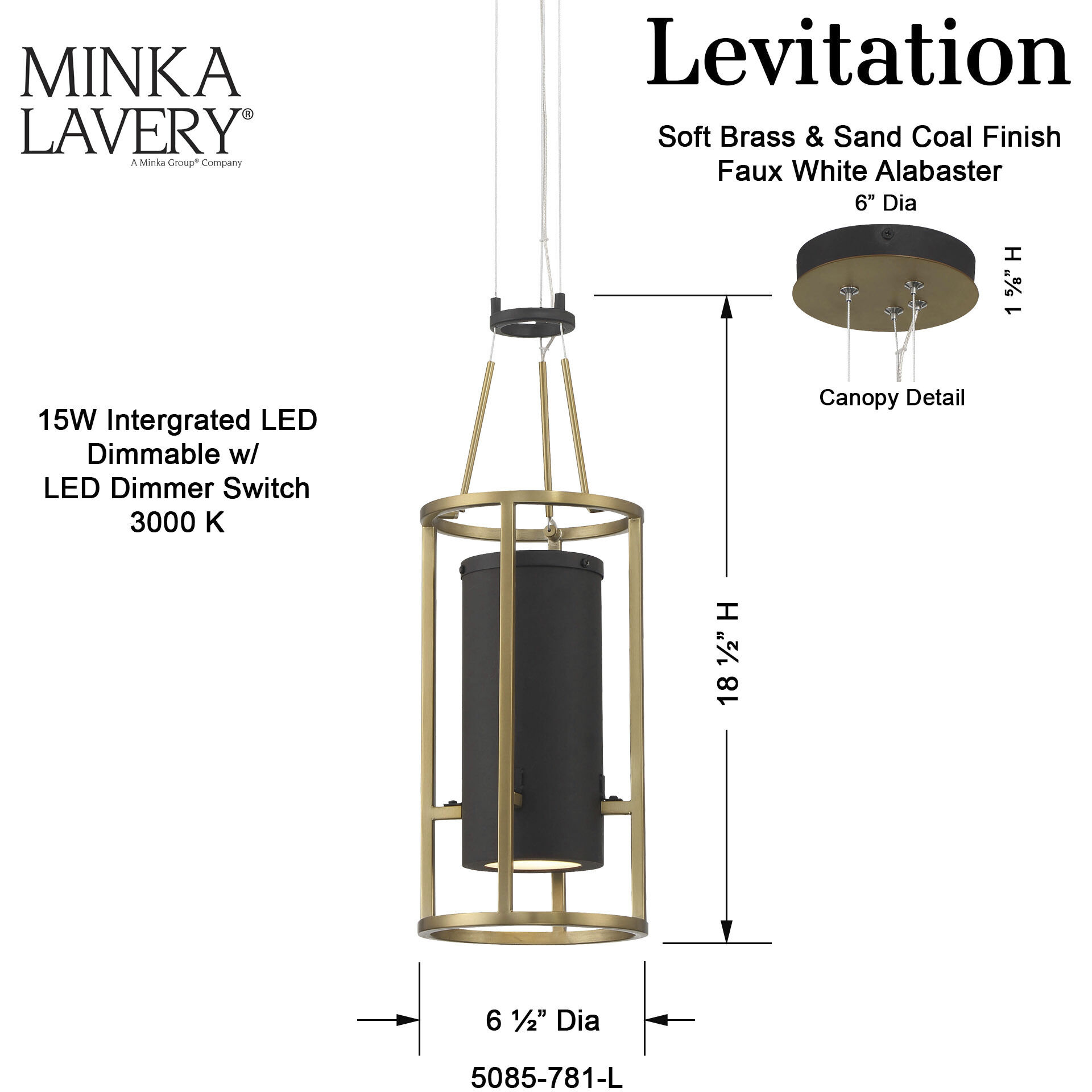 Levitation LED 6.5 inch Soft Brass And Sand Coal Mini Pendant Ceiling Light