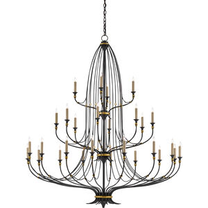 Folgate 28 Light 56.5 inch French Black/Gold Leaf Chandelier Ceiling Light, Grande