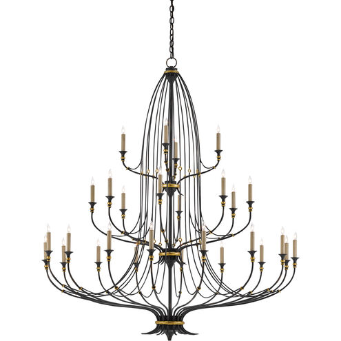 Folgate 28 Light 56.5 inch French Black/Gold Leaf Chandelier Ceiling Light, Grande