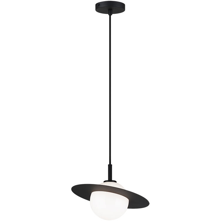 Saturn 1 Light 12 inch Black and Opal Pendant Ceiling Light in Black and Opal Glass