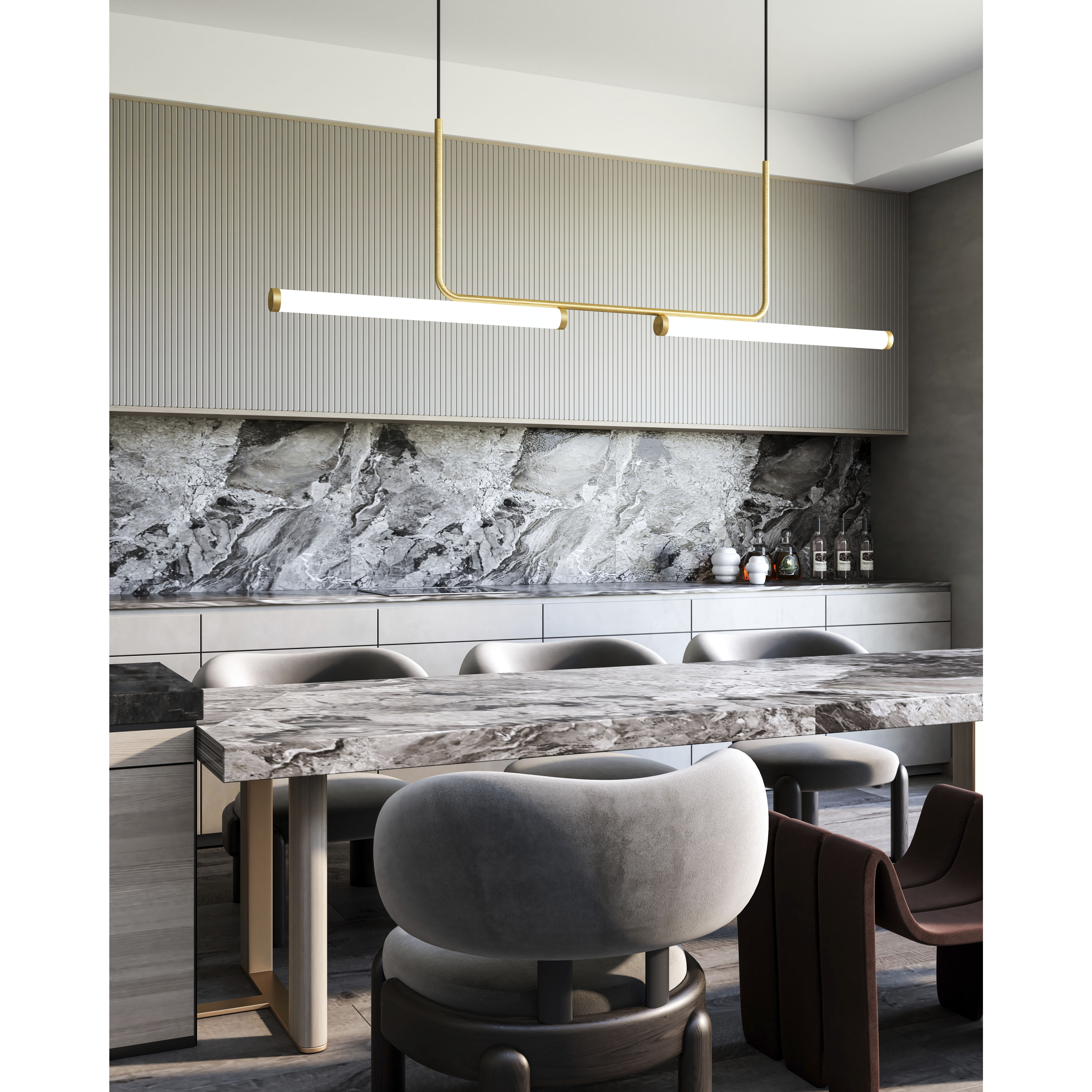 Vesper Linear Pendant Ceiling Light in Brushed Gold