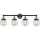Beacon 4 Light 33.5 inch Black Antique Brass Bath Vanity Light Wall Light in Clear Glass, Small