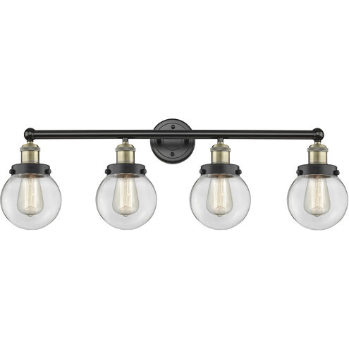 Beacon 4 Light 33.5 inch Black Antique Brass Bath Vanity Light Wall Light in Clear Glass, Small