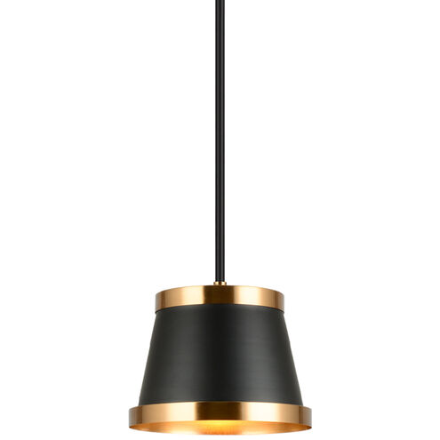 Caske 1 Light 8.38 inch Black Pendant Ceiling Light in Black and Aged Gold Brass
