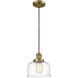 Franklin Restoration Bell 1 Light 8 inch Brushed Brass Mini Pendant Ceiling Light in Incandescent, Clear Deco Swirl