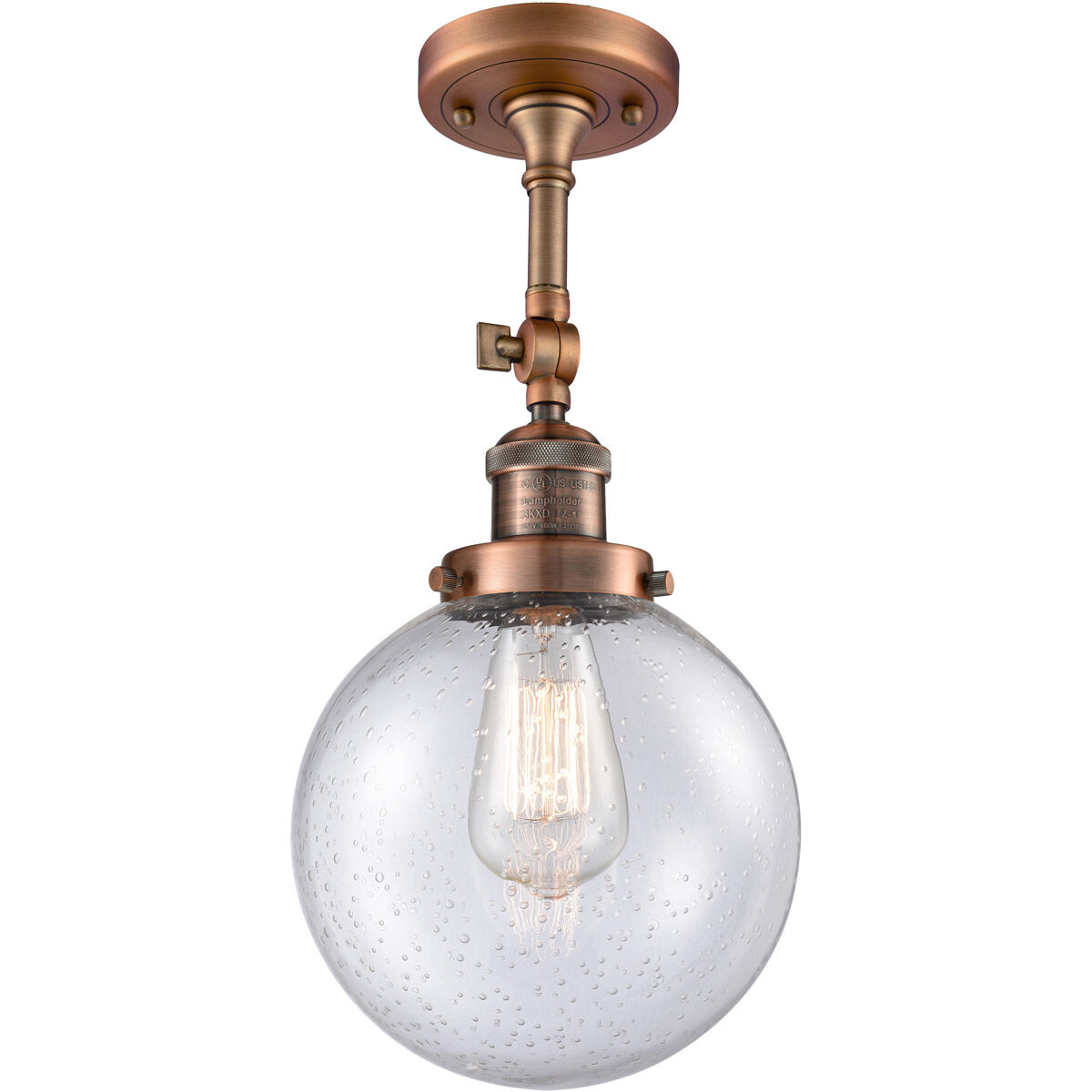 Franklin Restoration Large Beacon LED 8 inch Antique Copper Semi-Flush Mount Ceiling Light in Seedy Glass, Franklin Restoration
