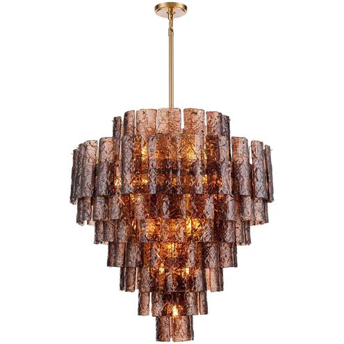 Fire and Ice 21 Light 34 inch Lacquered Gold Chandelier Ceiling Light in Dark Amber Glass