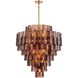 Fire and Ice 21 Light 34 inch Lacquered Gold Chandelier Ceiling Light in Dark Amber Glass
