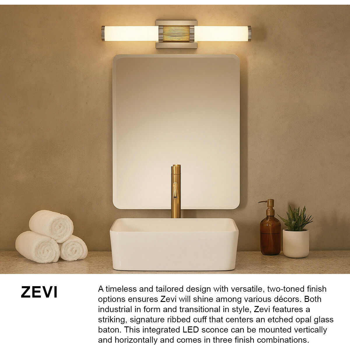 Zevi LED 23 inch Polished Nickel Vanity Light Wall Light, Vertical