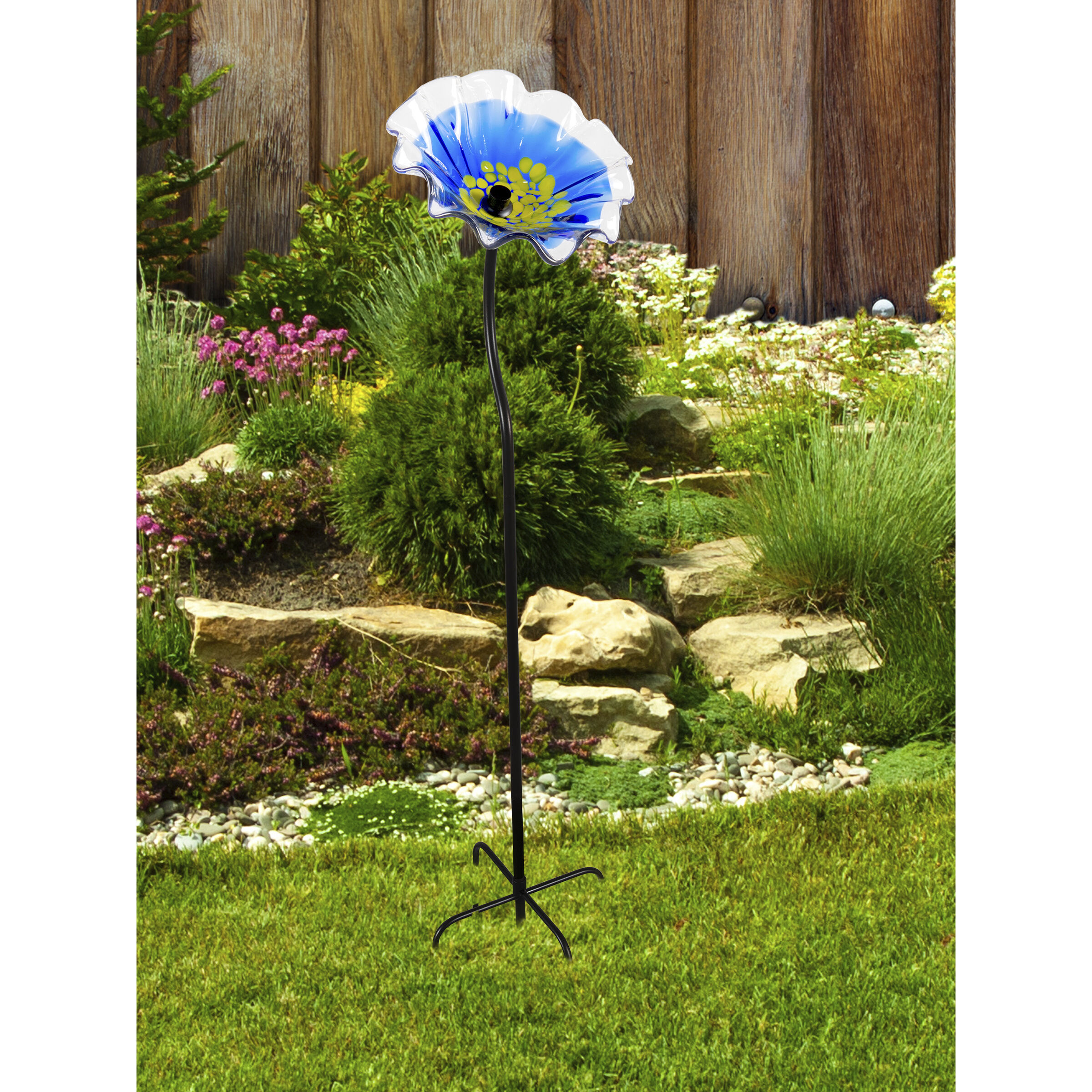 Fiore Blue Art Glass Garden Stake
