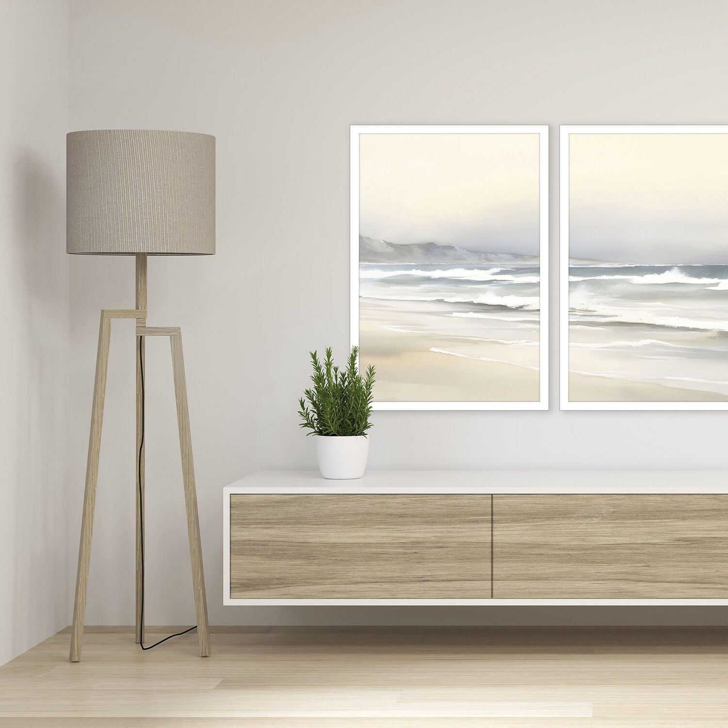 Ocean Breeze White and Beige and Blue and Neutral Framed Art