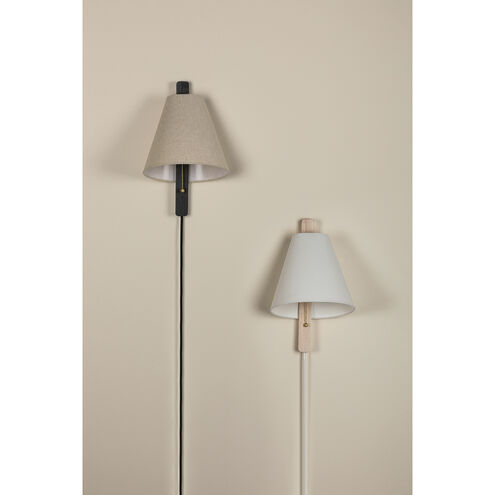 Ellen 1 Light Aged Brass/Wood Whitewash Plug-In Sconce Wall Light