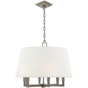 Chapman & Myers Square Tube 6 Light 24 inch Antique Nickel Hanging Shade Ceiling Light in Linen