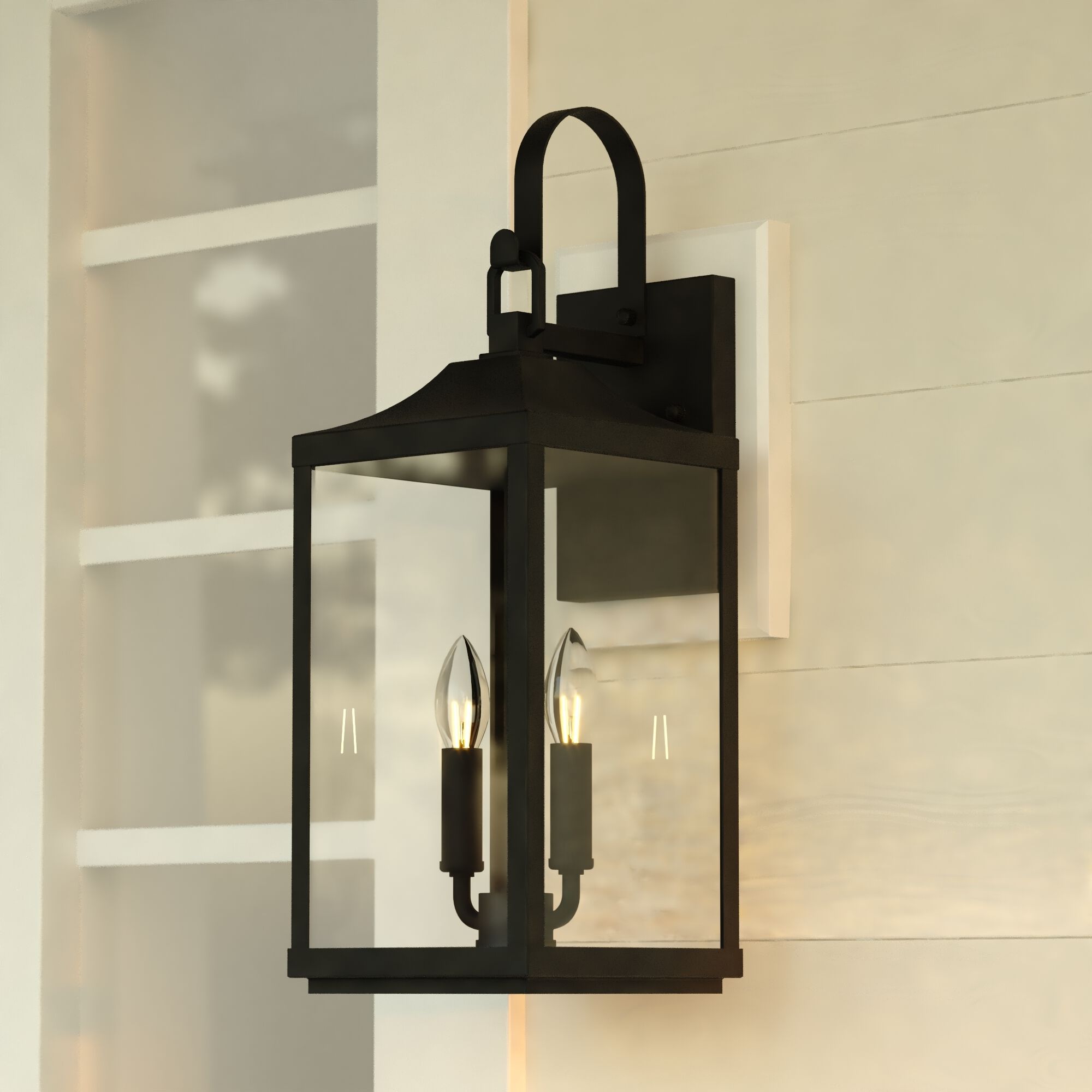 Old Town 2 Light 19.5 inch Textured Black Outdoor Wall Lantern