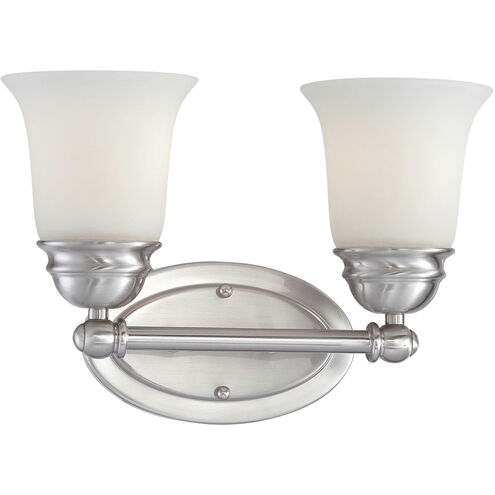 Bella 2 Light 13 inch Brushed Nickel with White Vanity Light Wall Light