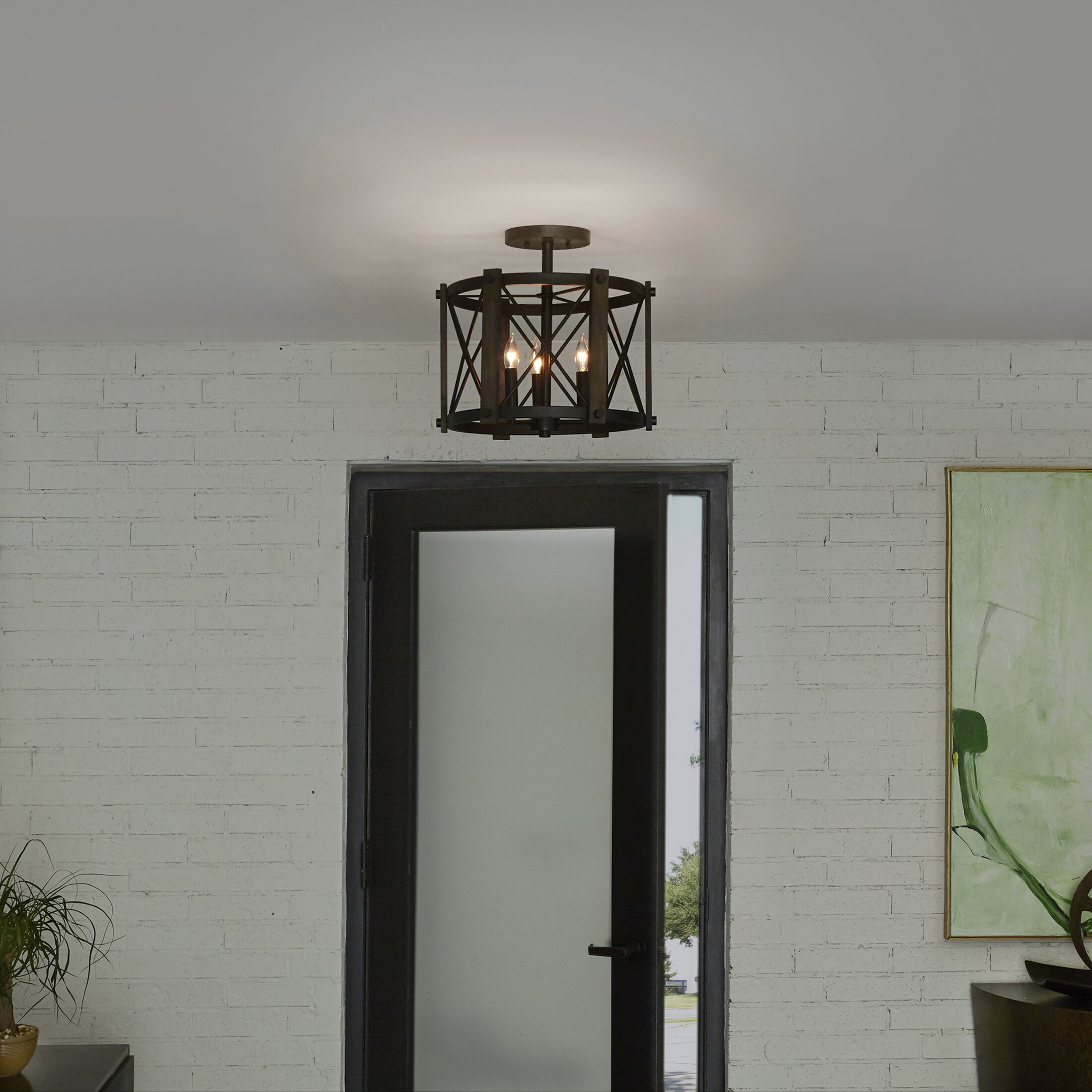 Baron 3 Light 15 inch Marcado Black Semi-Flush Mount Ceiling Light