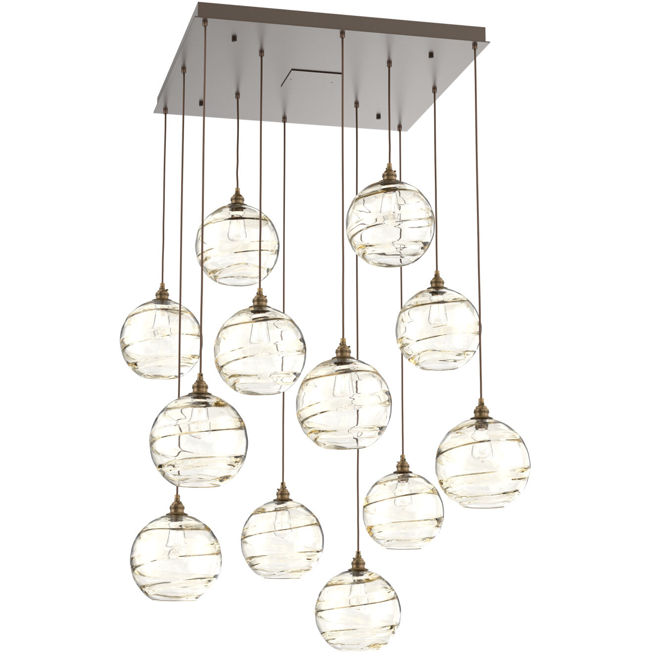 Terra 12 Light Flat Bronze Chandelier Ceiling Light, Square Multi-Port