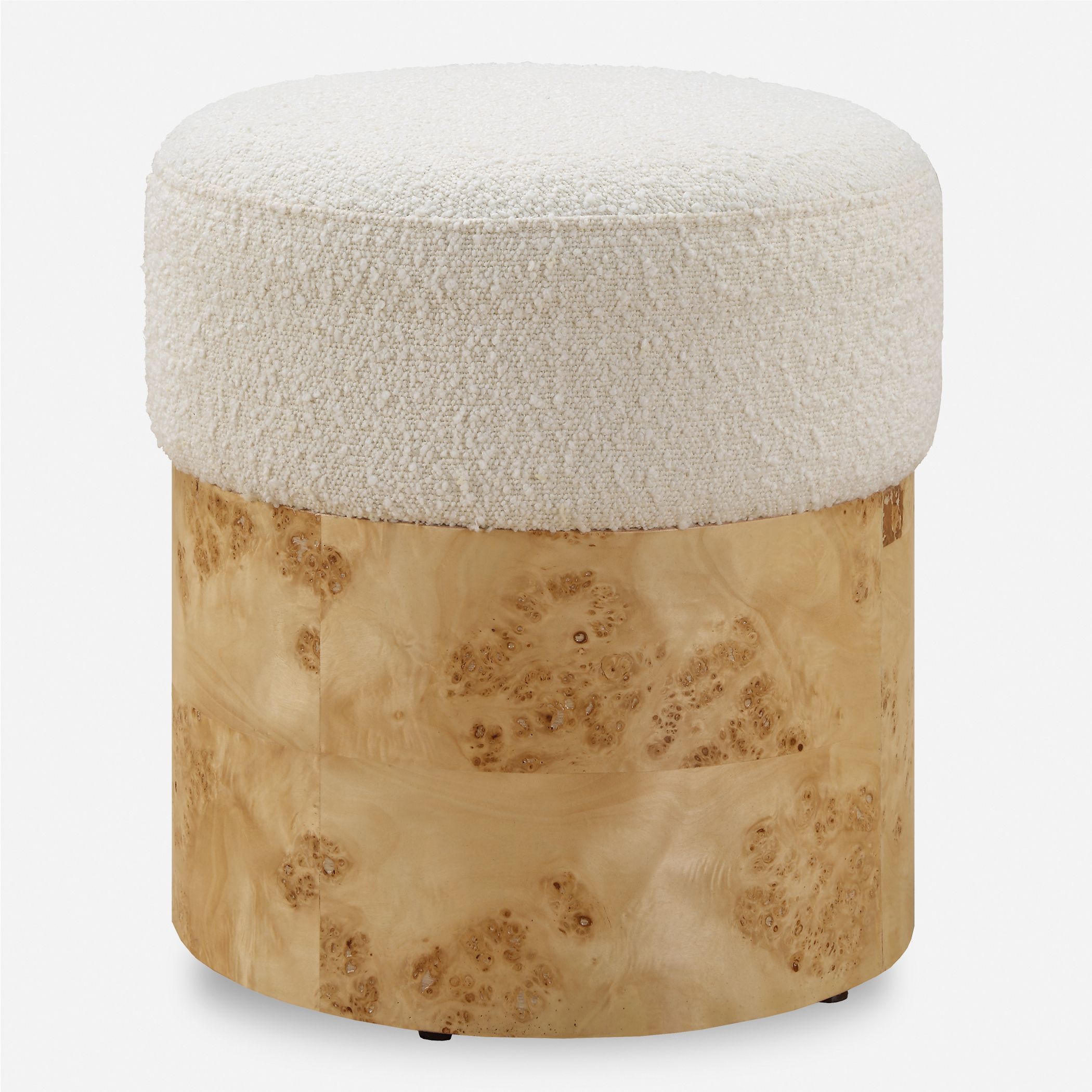 Swirls 17 inch Maple with Textured Ivory Boucle Fabric Ottoman
