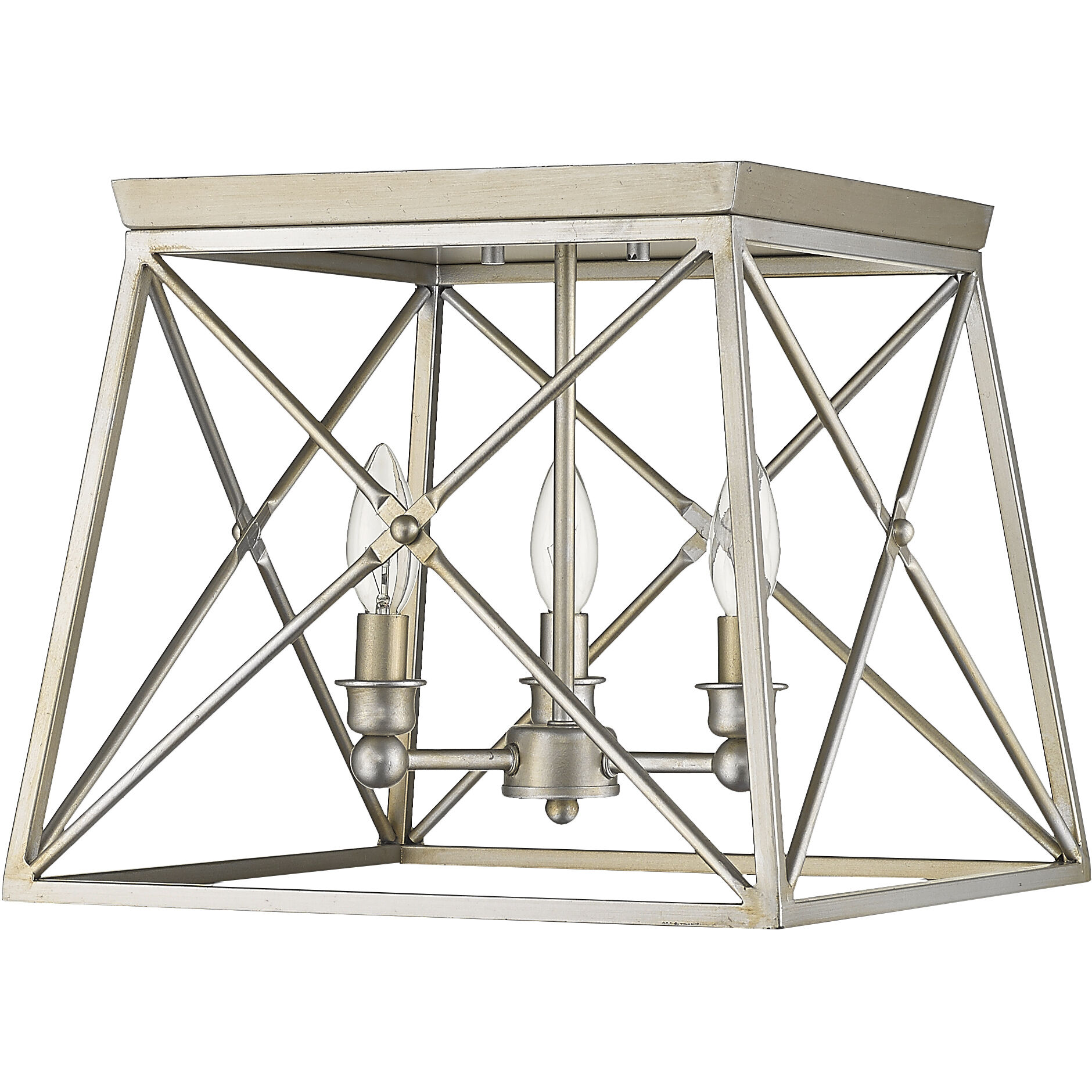 Trestle 3 Light 14 inch Antique Silver Flush Mount Ceiling Light