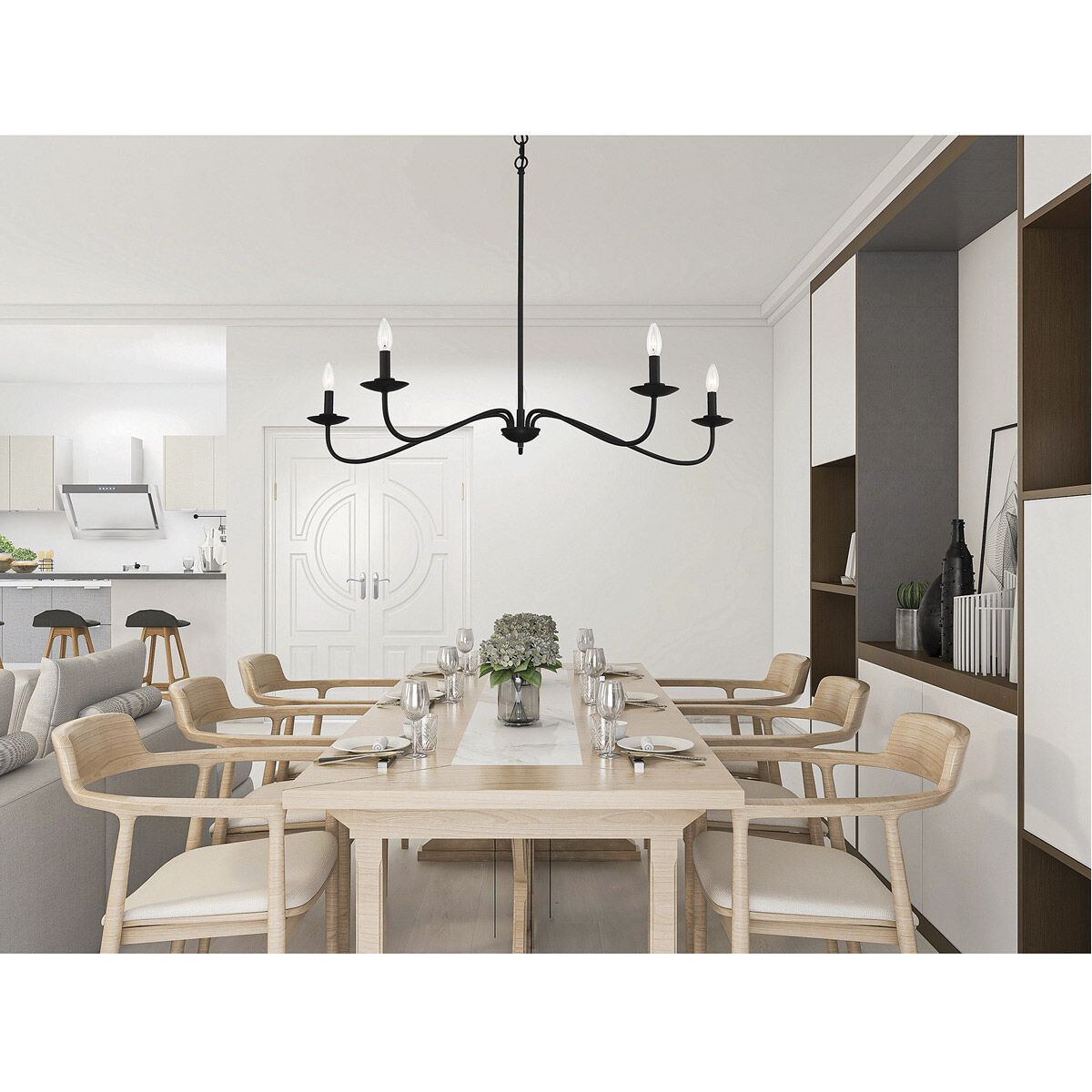 Traditional 5 Light 42 inch Matte Black Chandelier Ceiling Light