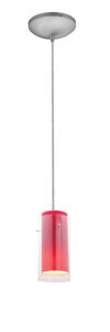 Glassn Glass Cylinder 1 Light 5 inch Brushed Steel Pendant Ceiling Light in Clear and Red, Cord