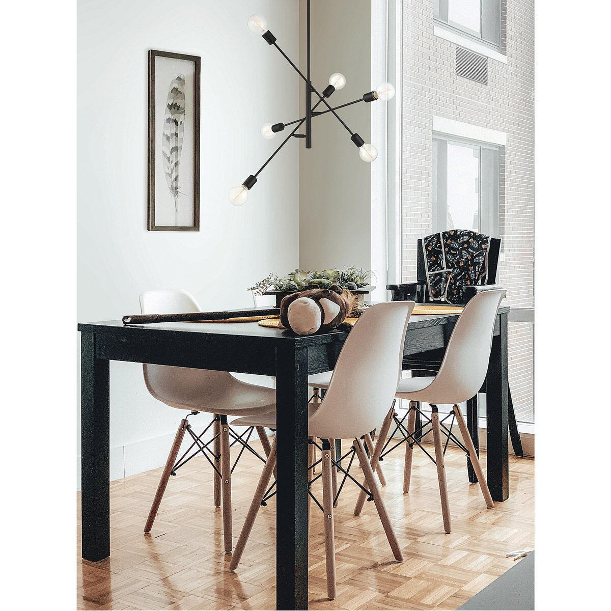 Contemporary 6 Light 26 inch Matte Black Chandelier Ceiling Light