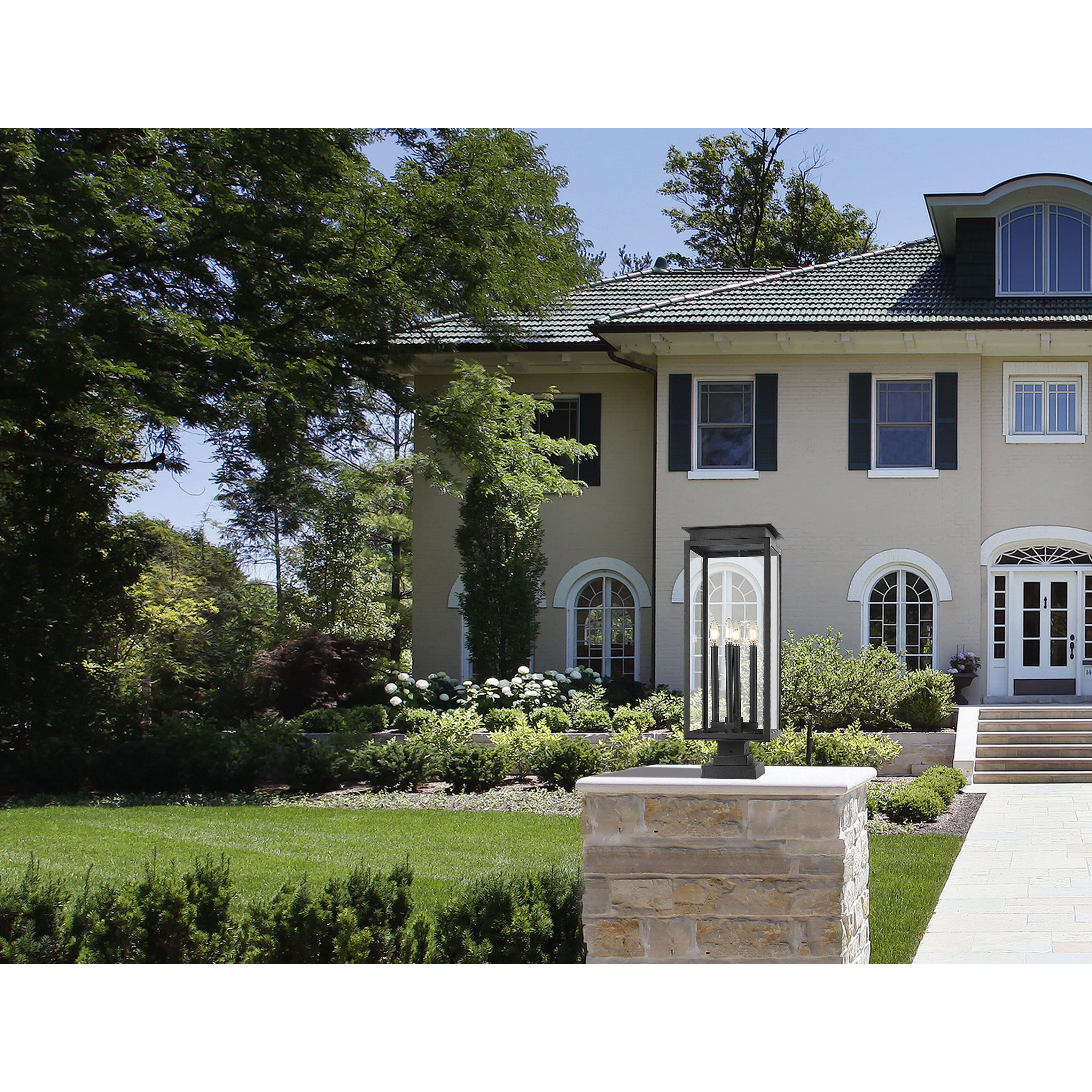 Nova 4 Light 29.25 inch Black Outdoor Pier Mounted Fixture in Clear Glass