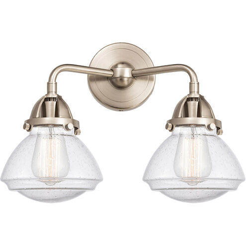 Nouveau 2 Olean LED 15 inch Brushed Satin Nickel Bath Vanity Light Wall Light in Seedy Glass