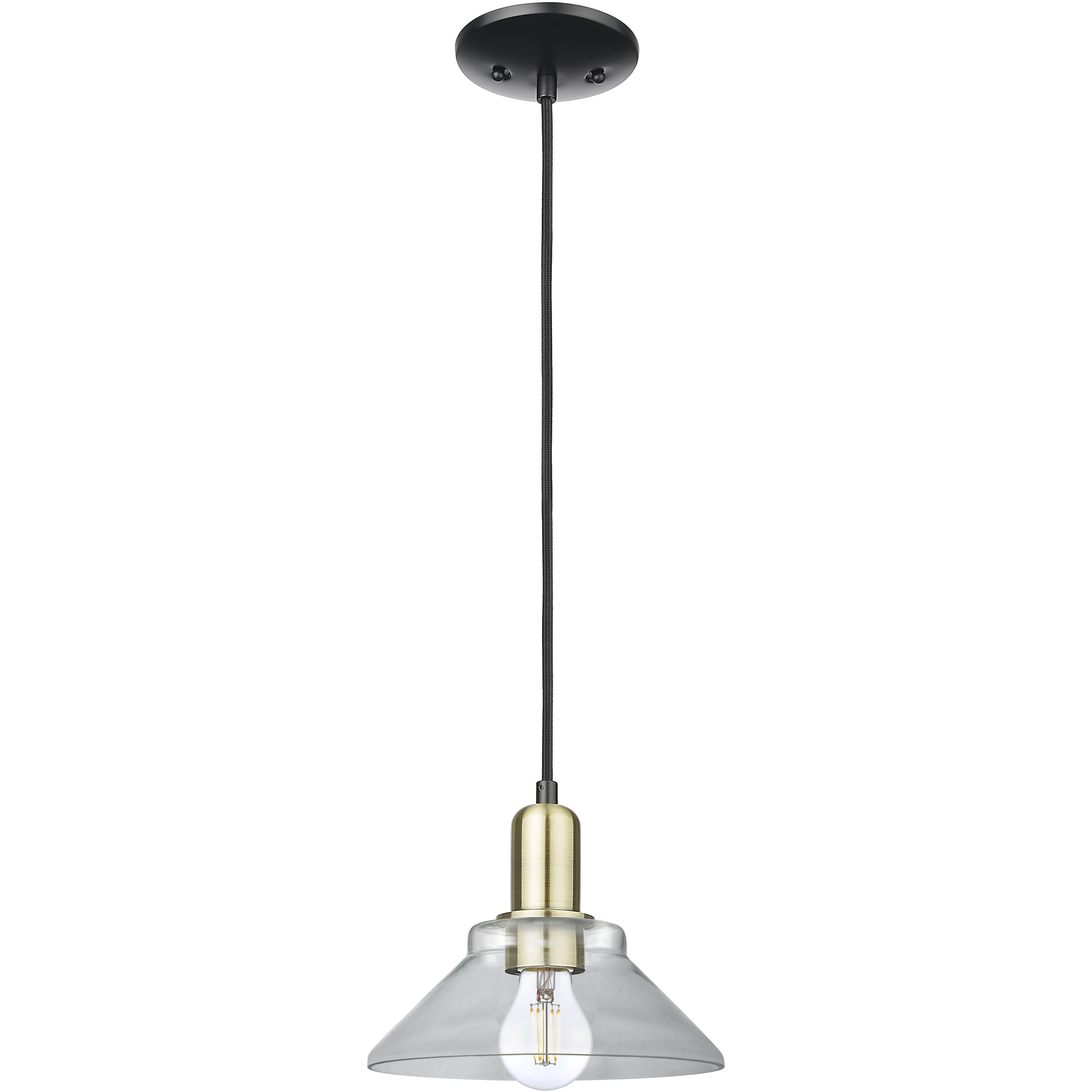 Arcadia Orwell 1 Light 8.38 inch Black Antique Brass Mini Pendant Ceiling Light in Clear