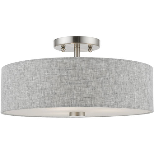 Dakota 3 Light 15 inch Brushed Nickel with Shiny White Accents Semi-Flush Ceiling Light