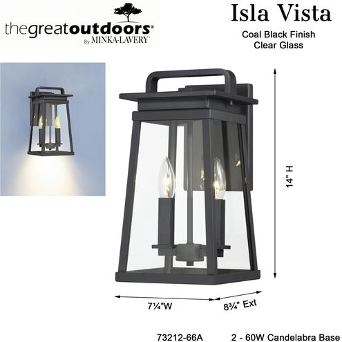 Great Outdoors Isla Vista 2 Light 14 inch Coal Outdoor Wall Mount