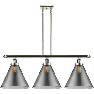 Ballston X-Large Cone 3 Light 36 inch Polished Nickel Island Light Ceiling Light in Plated Smoke Glass
