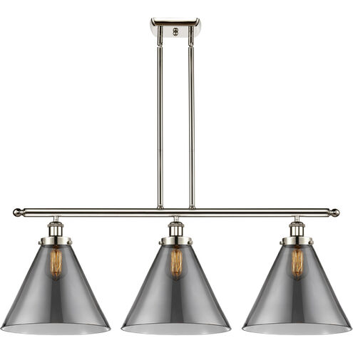 Ballston X-Large Cone 3 Light 36 inch Polished Nickel Island Light Ceiling Light in Plated Smoke Glass