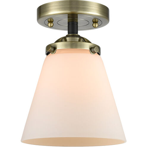 Nouveau Small Cone 1 Light 6 inch Black Antique Brass Semi-Flush Mount Ceiling Light in Matte White Glass, Nouveau