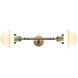 Franklin Restoration Small Oxford 2 Light 8 inch Antique Brass Bath Vanity Light Wall Light in Incandescent, Matte White Glass, Franklin Restoration